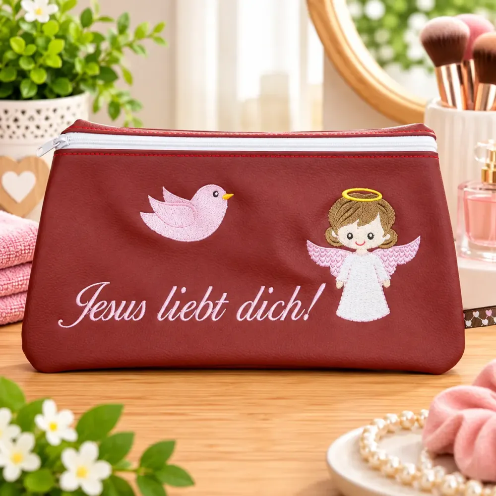 Christliche Kosmetiktasche mit Stickerei Jesus liebt dich