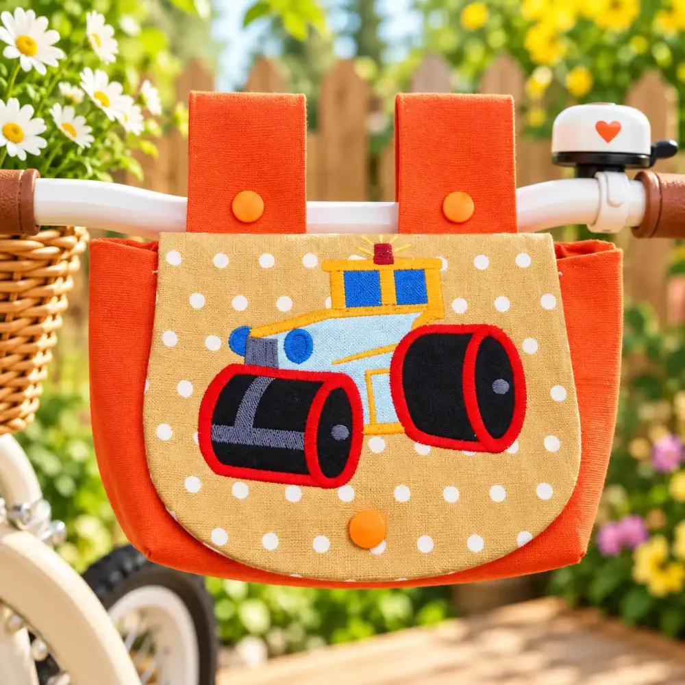 Kinder Lenkertasche mit bestickter Straßenwalze