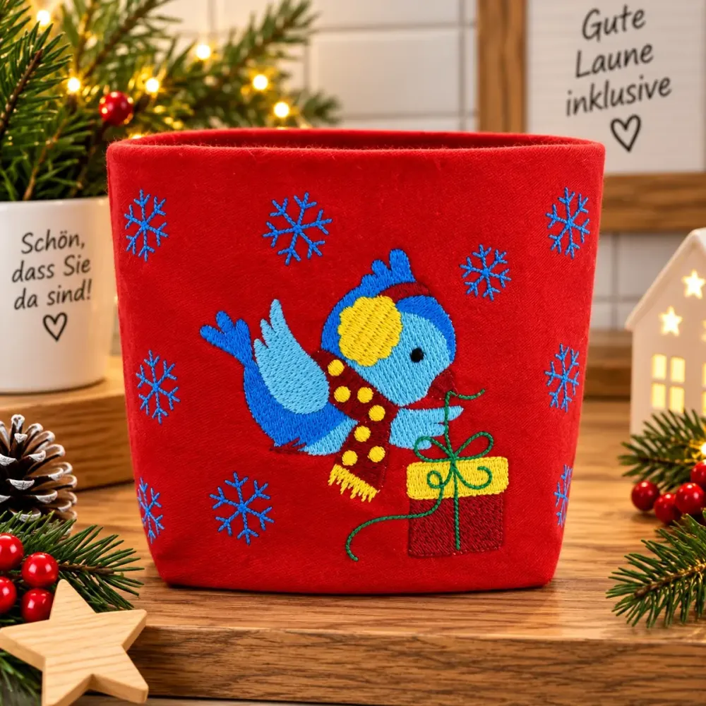 Stoffkorb Weihnachten mit Vogel Motiv aus Baumwolle