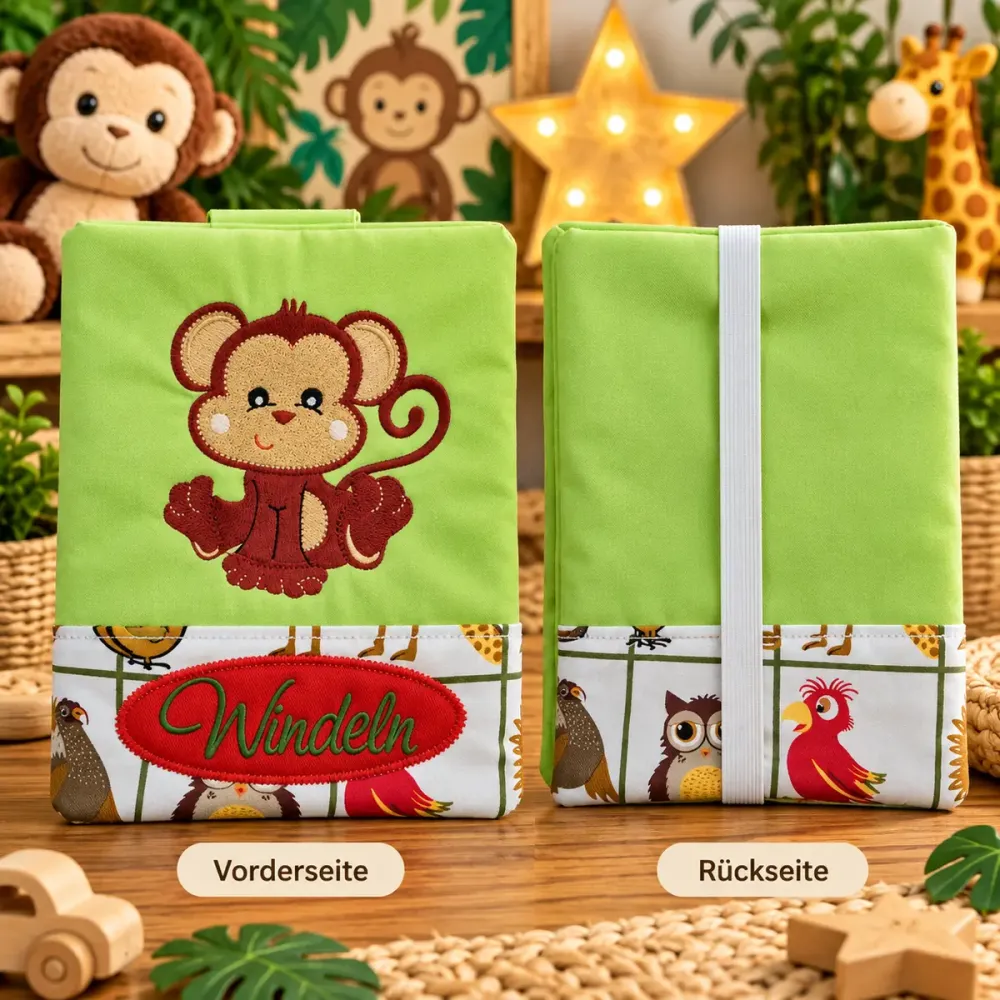 Windeltasche mit Affenmotiv und Gummiband