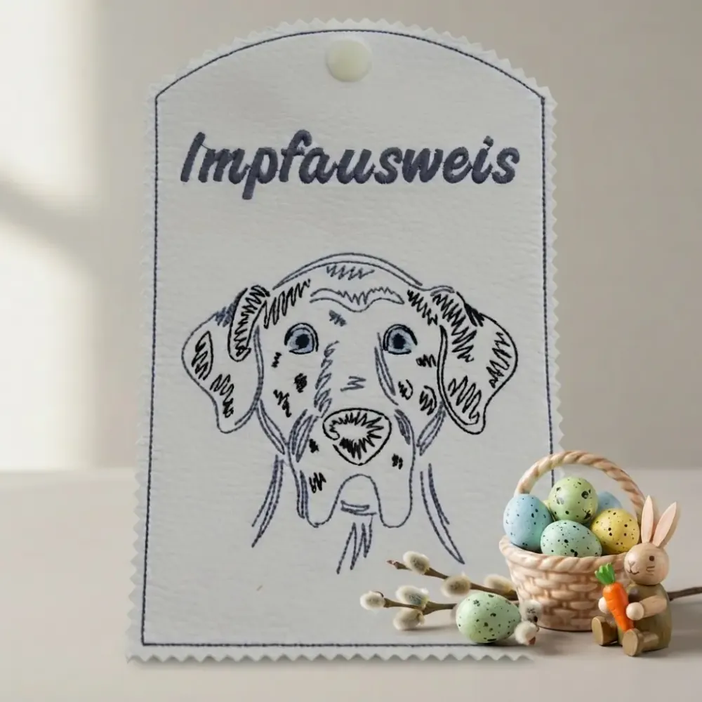 Weiße Impfausweishülle GREAT DANE für Hund fertig bestickt