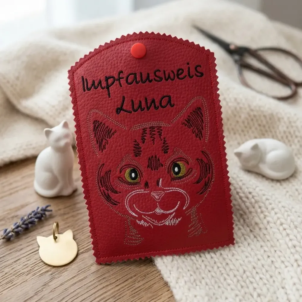 Impfausweishülle American Shorthair Katze mit Wunschname bestickt