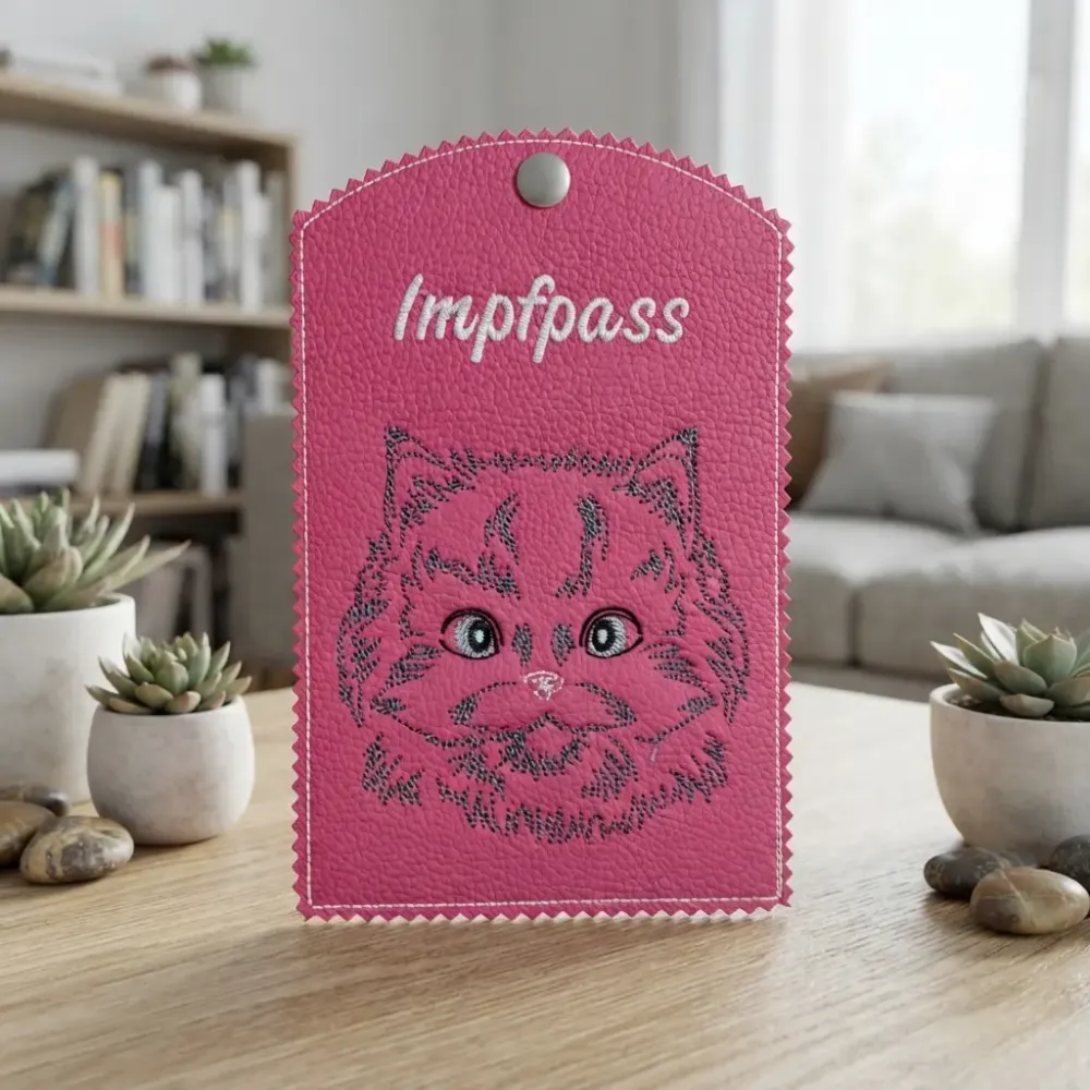 Impfausweishülle Katze Angora fertig bestickt