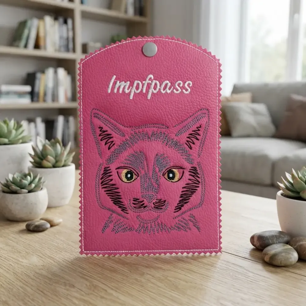 Impfausweishülle Katze Euro Blue fertig bestickt