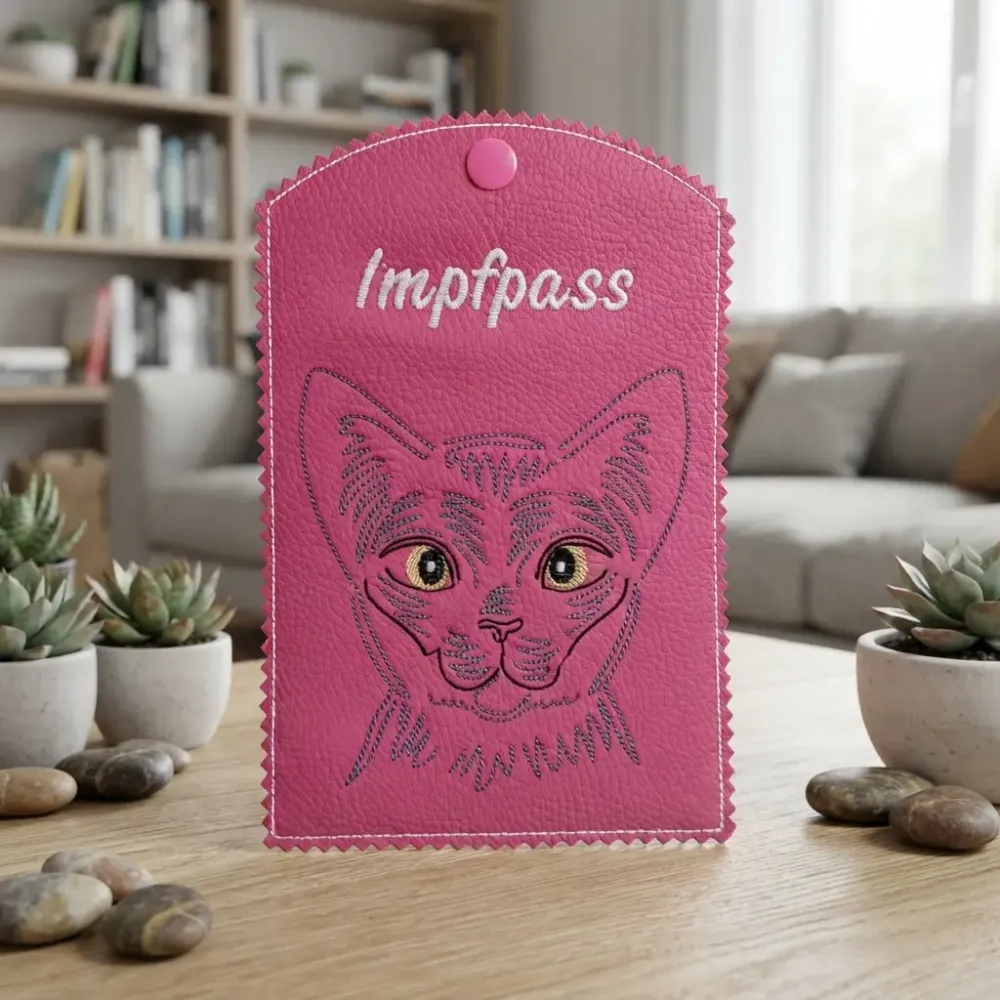 Impfausweishülle Katze Abyssinian fertig bestickt