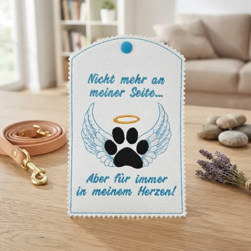 Weiße Heimtierausweis-Hülle für Hund und Katze fertig bestickt
