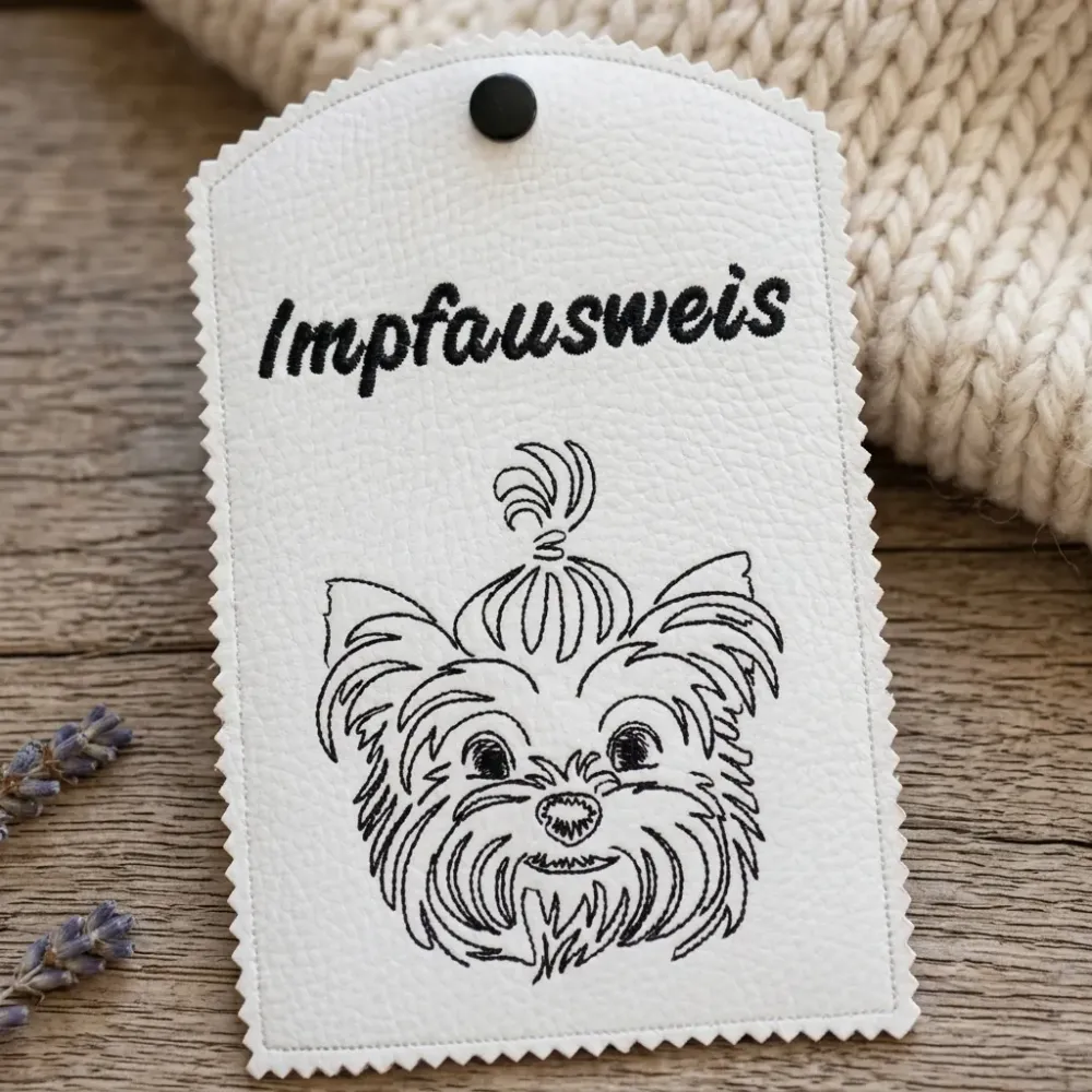 Weiße Impfausweishülle Yorkshire Terrier fertig bestickt