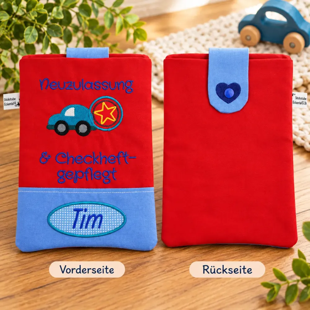 U-Heft Tasche Auto mit eingesticktem Namen Tim