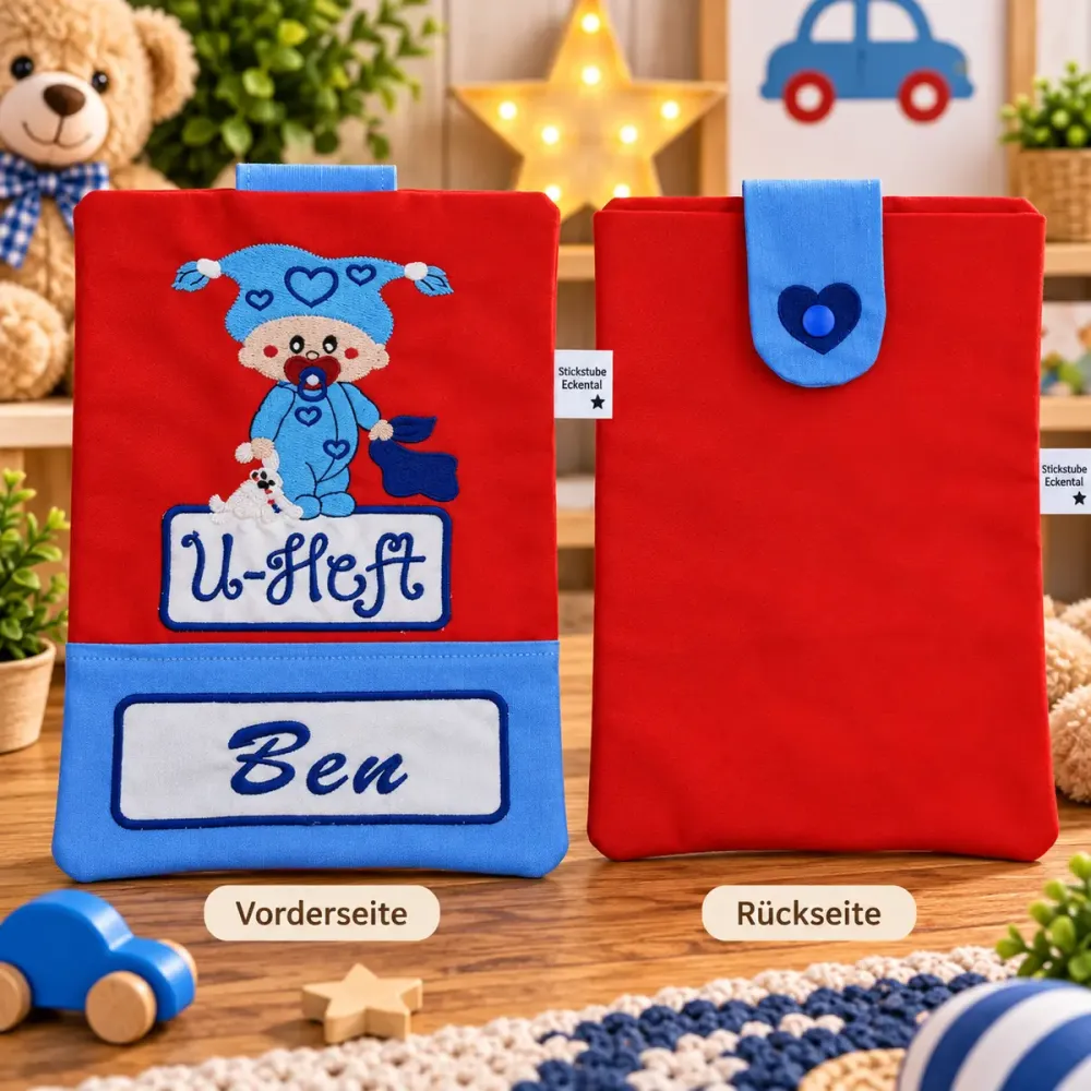 U-Heft Tasche mit eingesticktem Namen Ben aus Baumwolle