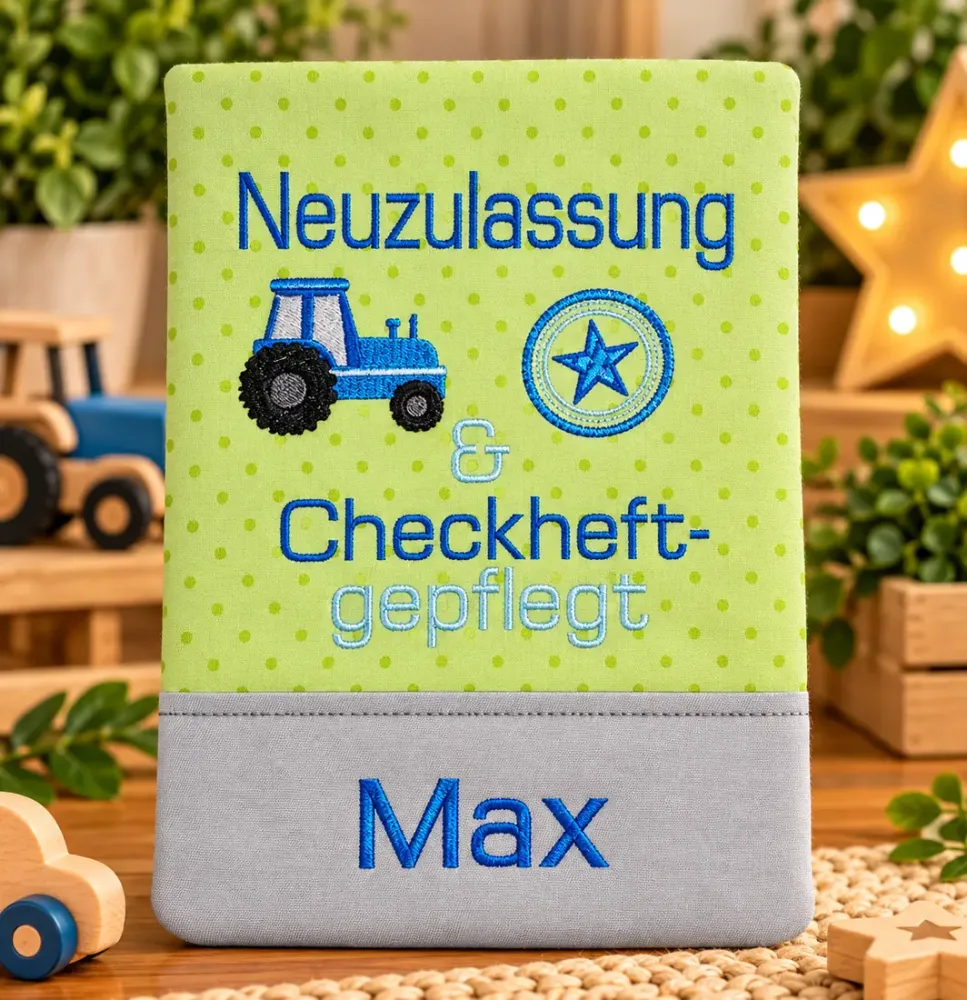 U-Heft Tasche mit eingesticktem Namen Max aus Baumwolle