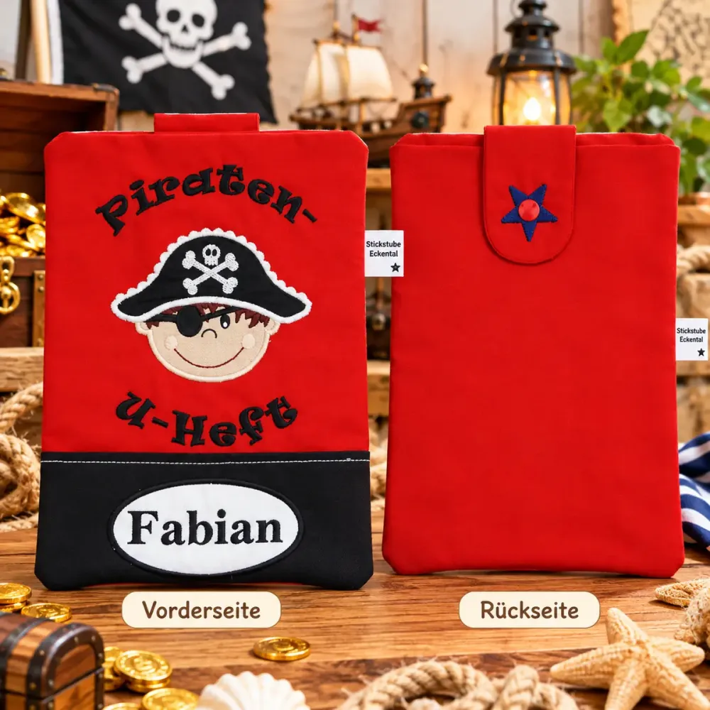 U-Heft Tasche Pirat mit eingesticktem Namen Fabian